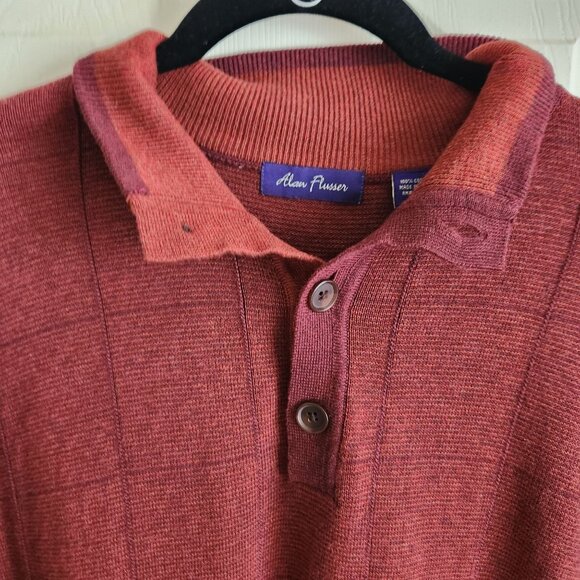 Alan Flusser Mens Burgundy Button-Collar Sweater Pullover Long Sleeve M 100% Cot - Picture 2 of 8